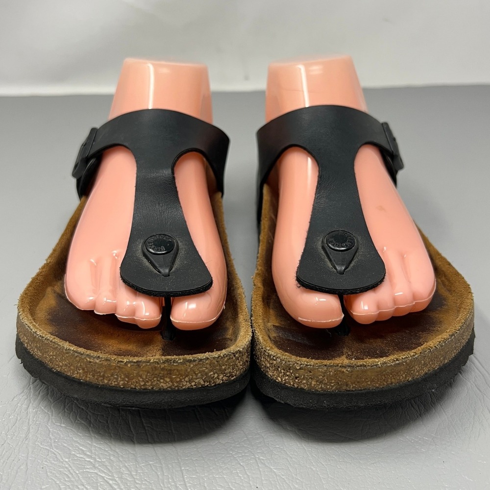 Birkenstock Women Gizeh Sandals‎ 39 Black T Strap Cork Footbed Comfort Casual